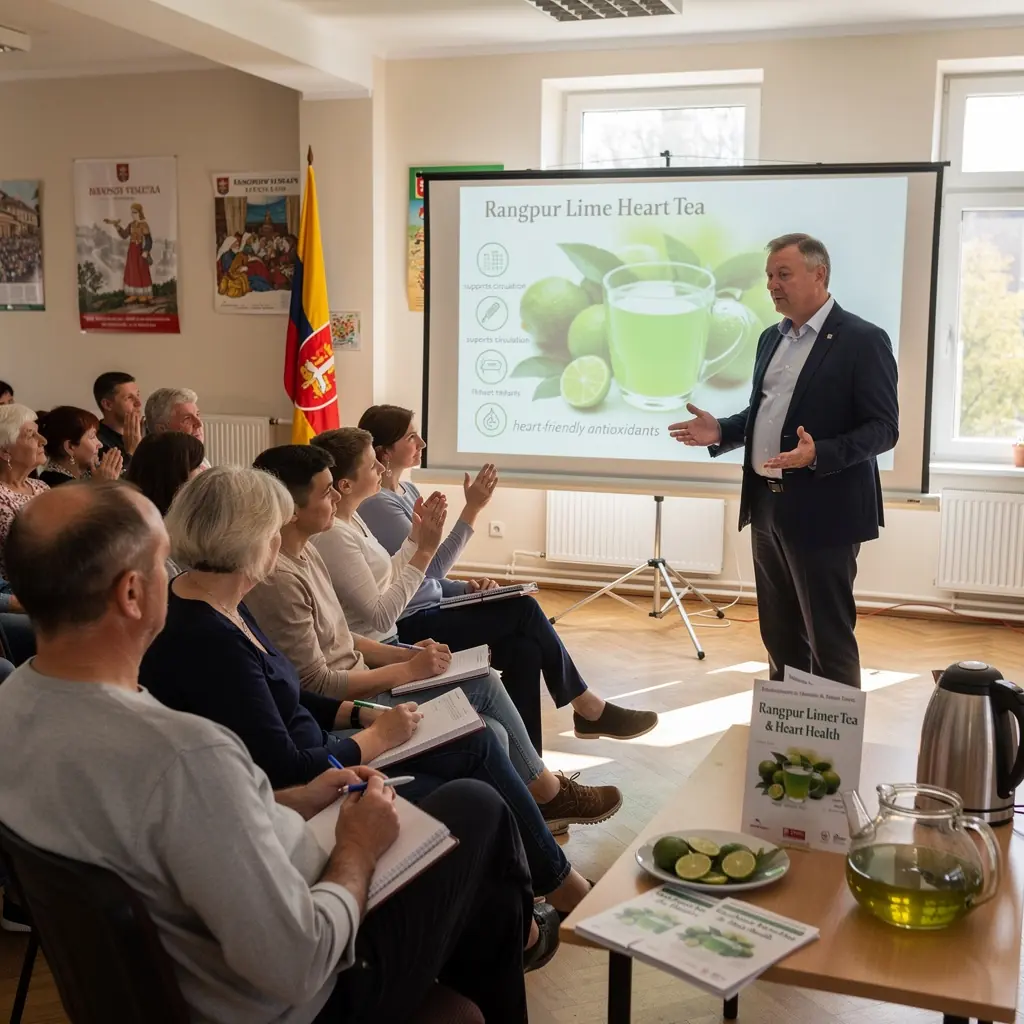 Žaliosios arbatos lapai su Rangpur limeto vaisiais ir mandarinų žiedais.