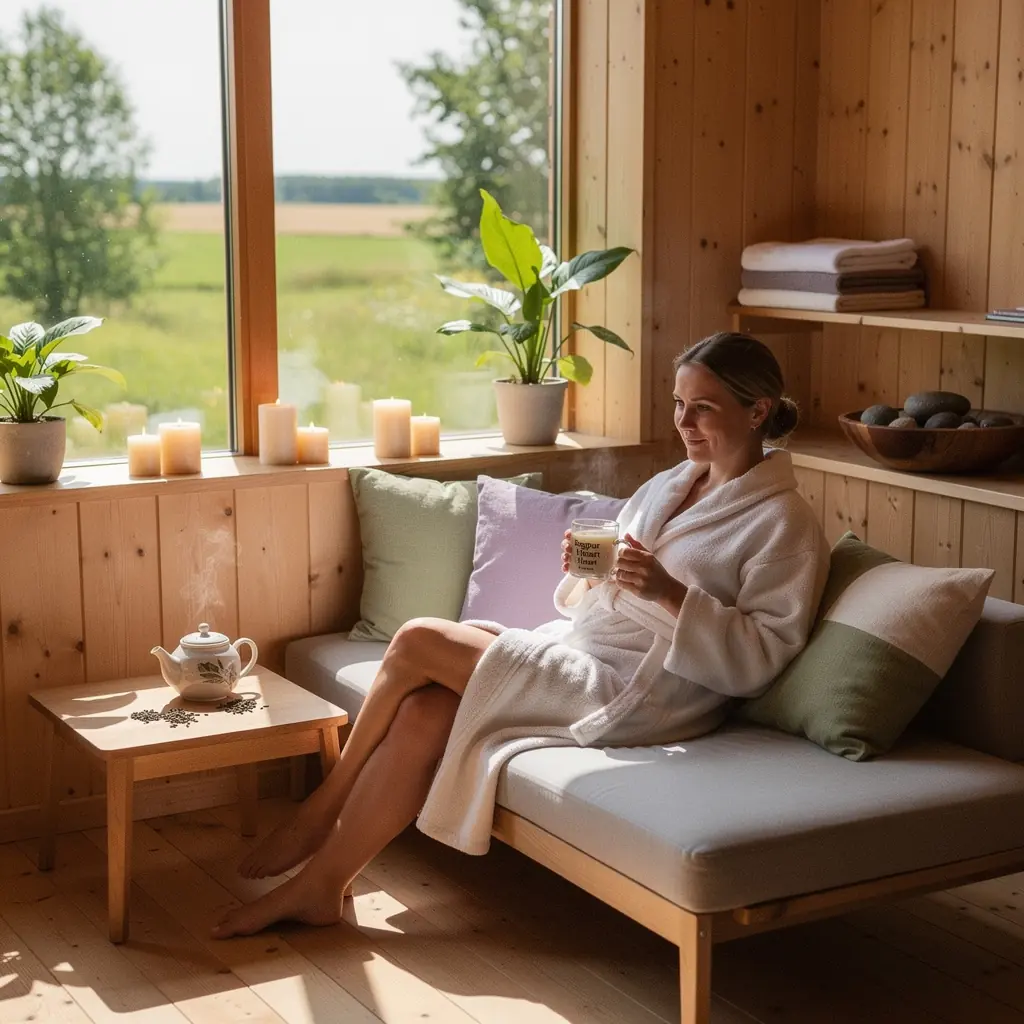 Šviežios mandarinų oranžinės spalvos vaisiai šalia arbatos puodelio.